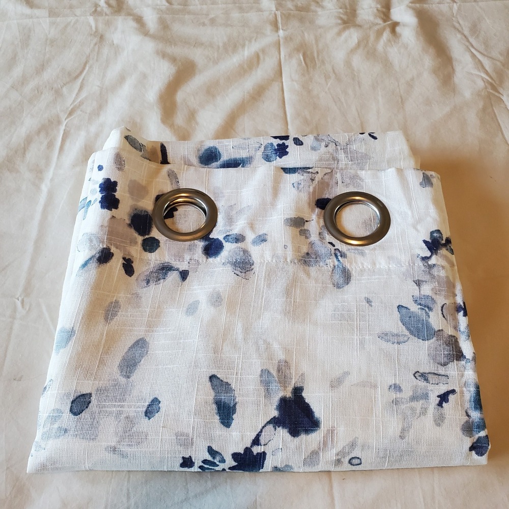 Fieldcrest Blue Watercolor Floral Sheer Grommet Curtain Panel 100% Cotton 50x95